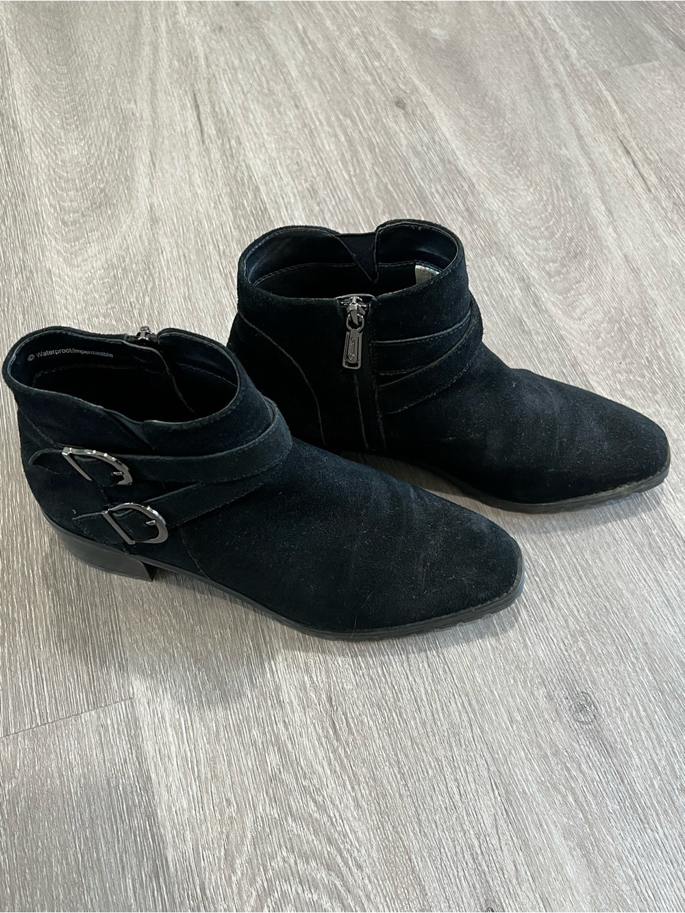 Blondo Black Suede Ankle Boots with Decorative Buckles